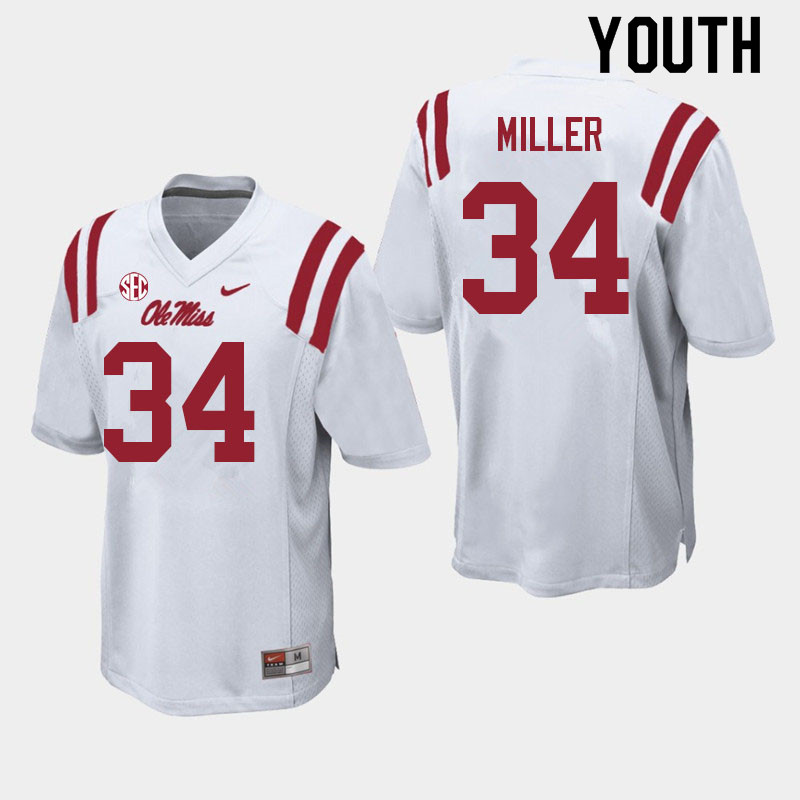 Youth #34 Bobo Miller Ole Miss Rebels College Football Jerseys Sale-White